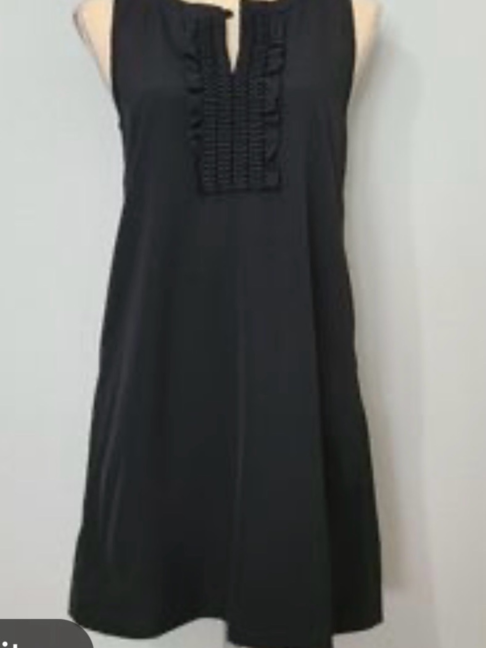 Theory Black Sleeveless Mini Shift Dress with Pintuck Bib